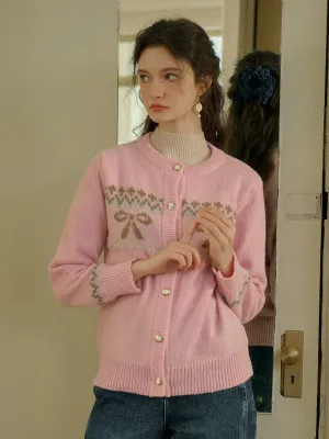 ??Final Sale??Zoey Round Neck Bow Patter Sweater Durable Reinforced Hem
