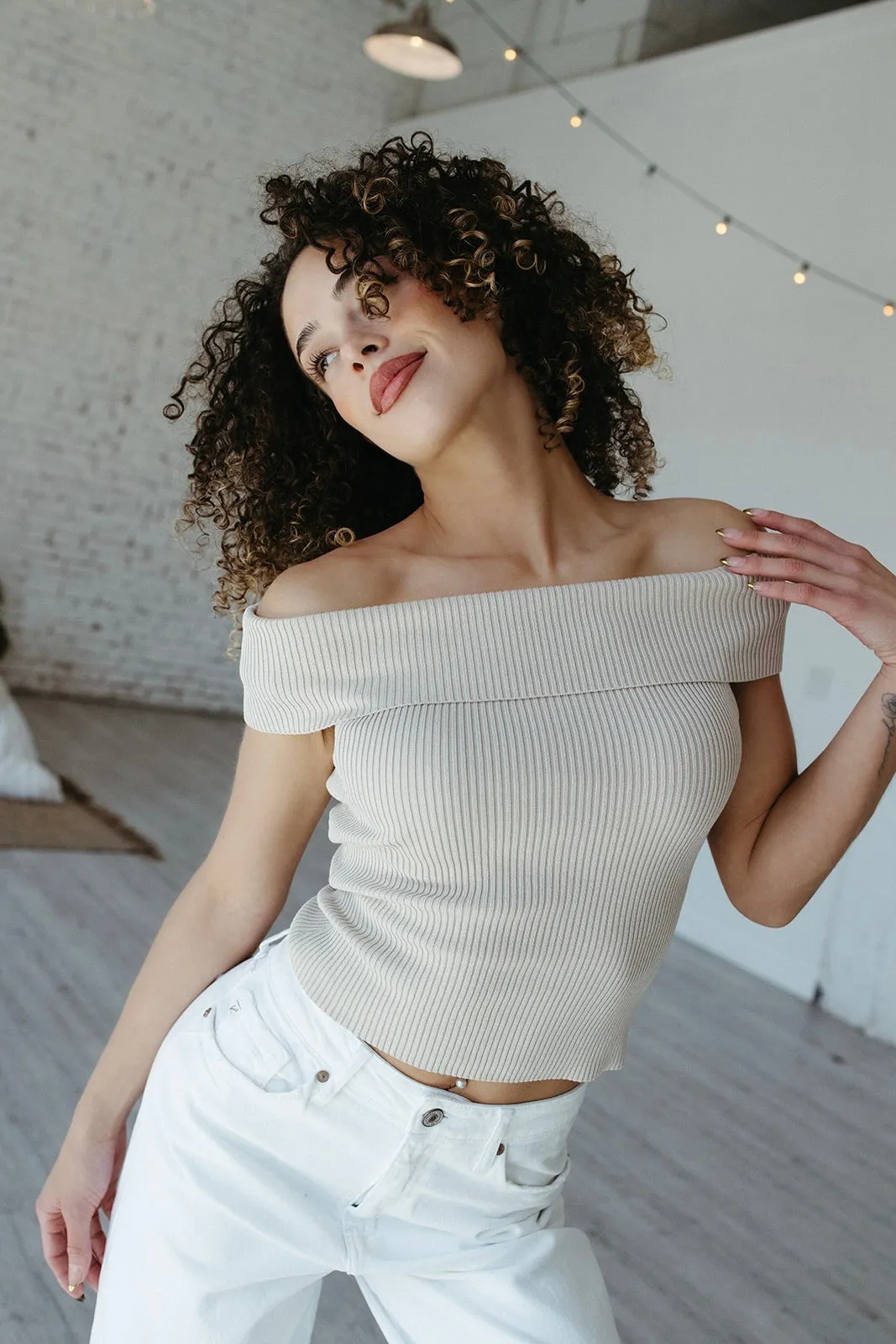 High Visibility Trim Finer Things Off Shoulder Top