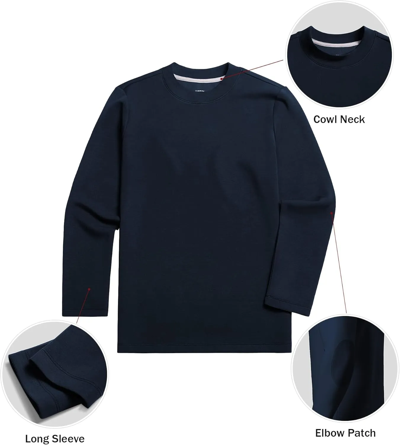 Fioboc Shirts for Men Modal Blend Elbow Patch Long Sleeve Tee Top T-Shirt S-4XL