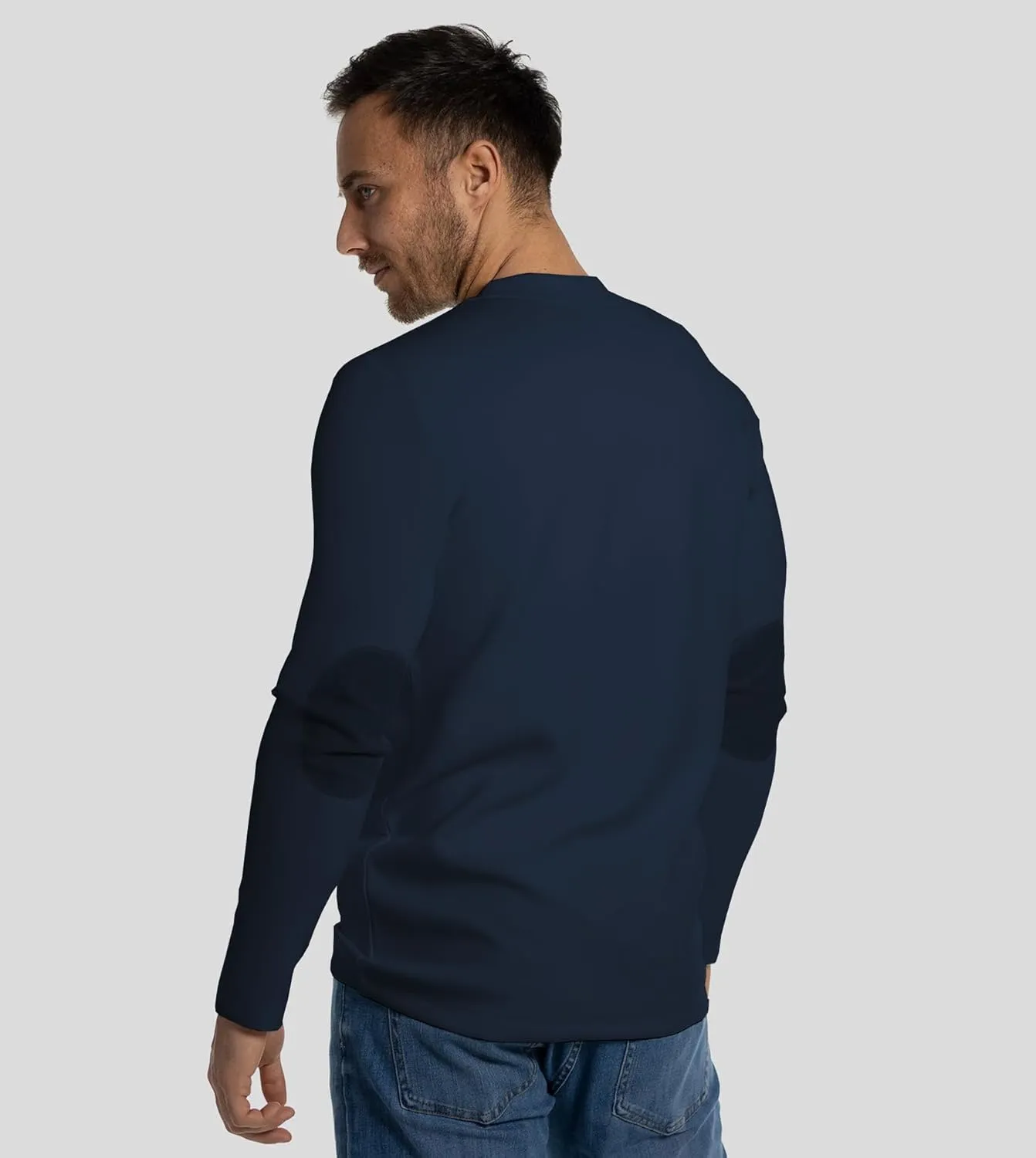 Fioboc Shirts for Men Modal Blend Elbow Patch Long Sleeve Tee Top T-Shirt S-4XL