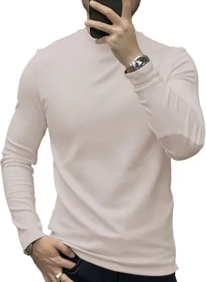 Fioboc Shirts for Men Modal Blend Elbow Patch Long Sleeve Tee Top T-Shirt S-4XL