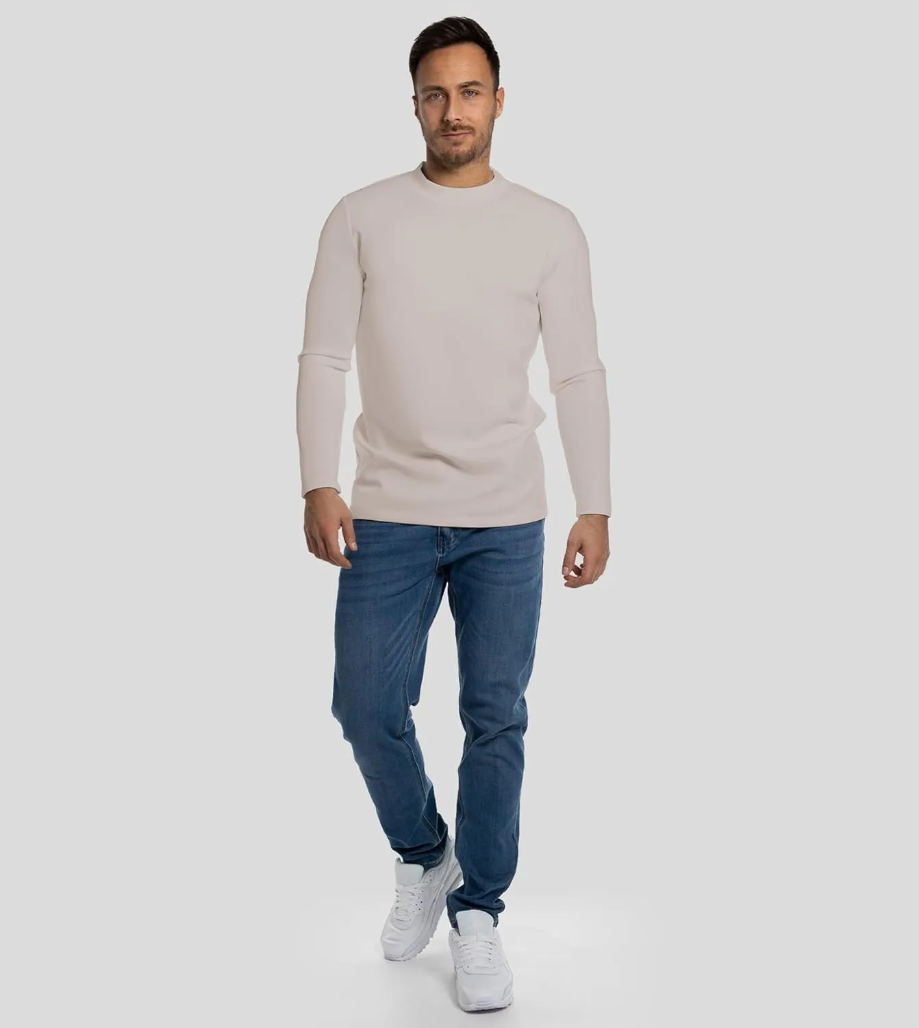 Fioboc Shirts for Men Modal Blend Elbow Patch Long Sleeve Tee Top T-Shirt S-4XL