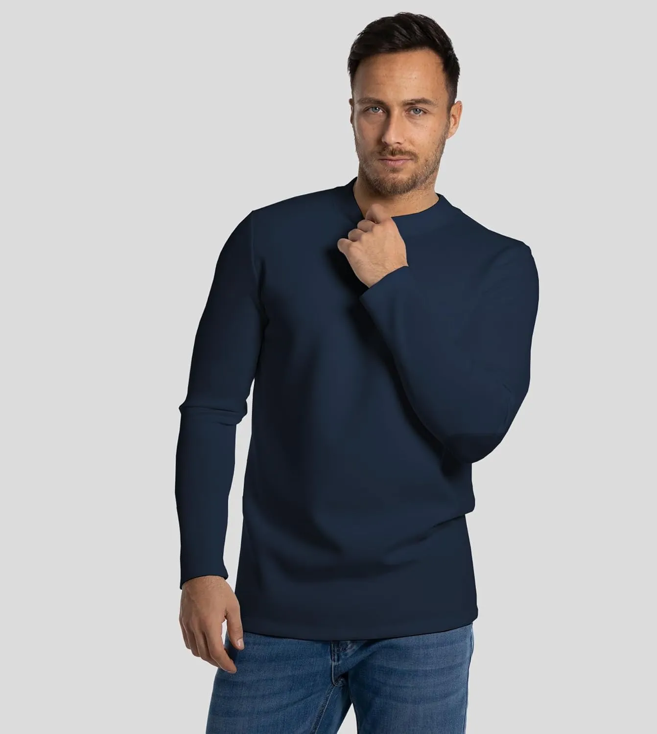 Fioboc Shirts for Men Modal Blend Elbow Patch Long Sleeve Tee Top T-Shirt S-4XL