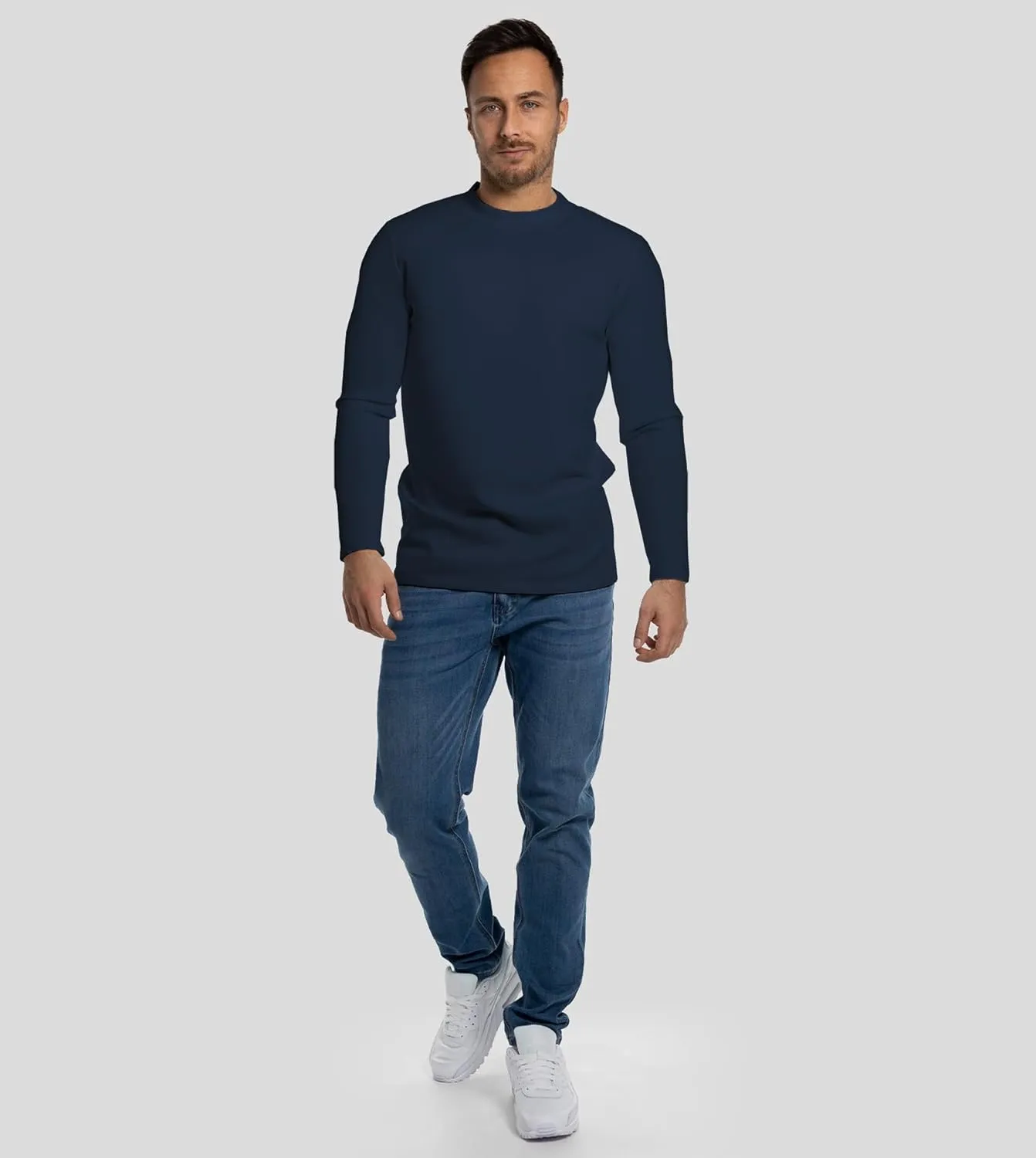 Fioboc Shirts for Men Modal Blend Elbow Patch Long Sleeve Tee Top T-Shirt S-4XL