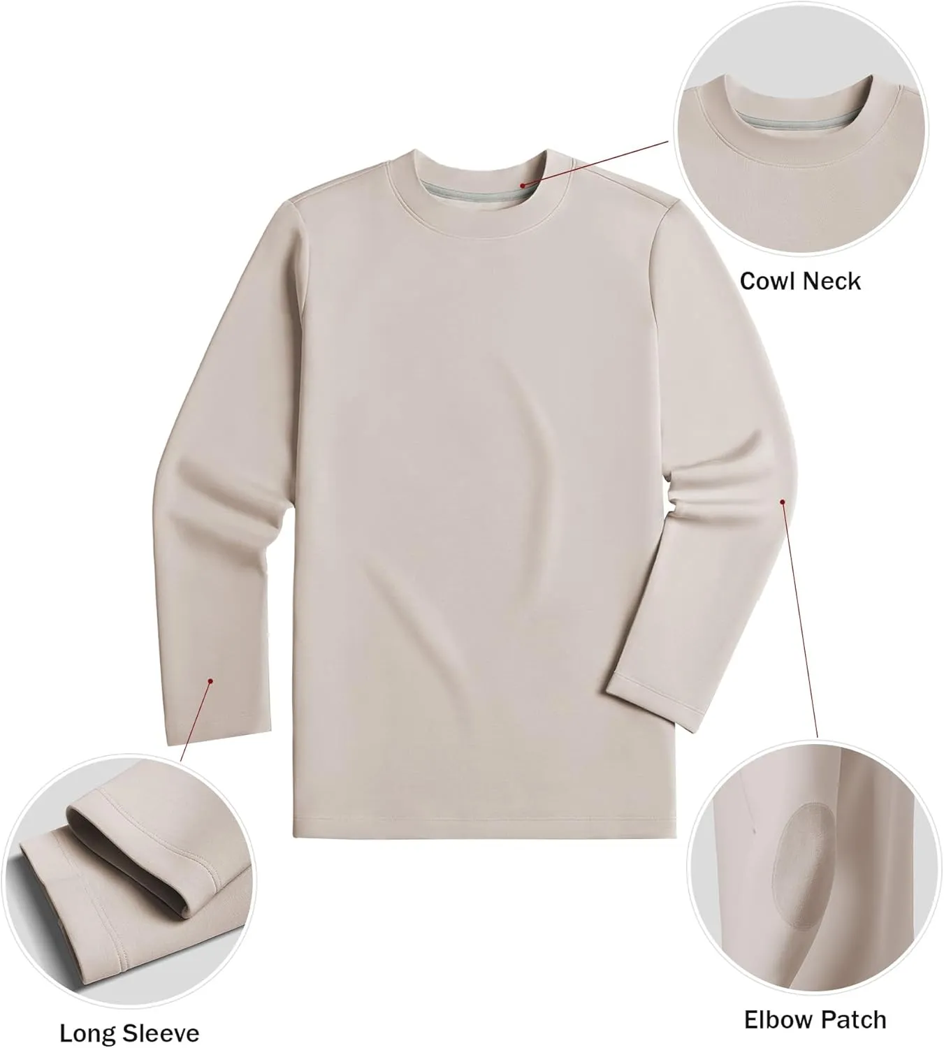 Fioboc Shirts for Men Modal Blend Elbow Patch Long Sleeve Tee Top T-Shirt S-4XL
