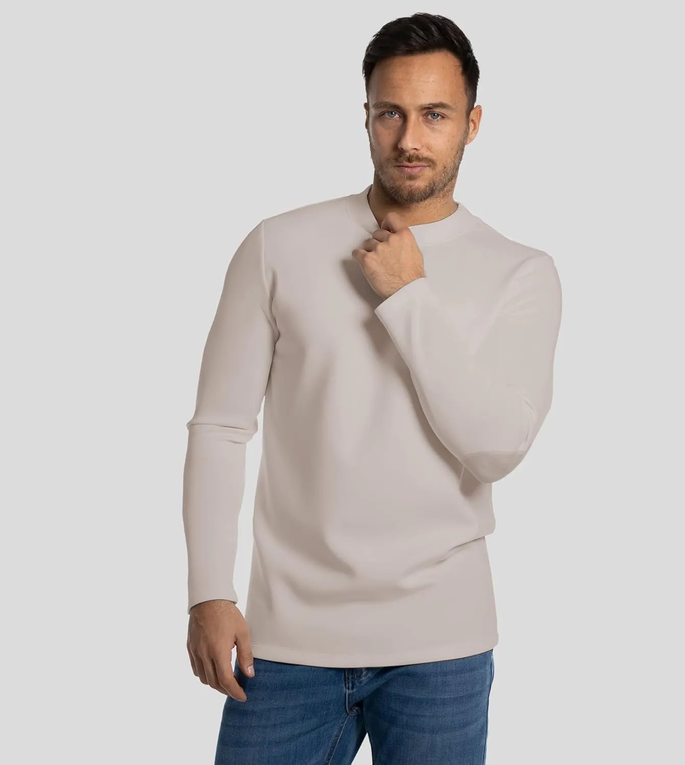 Fioboc Shirts for Men Modal Blend Elbow Patch Long Sleeve Tee Top T-Shirt S-4XL