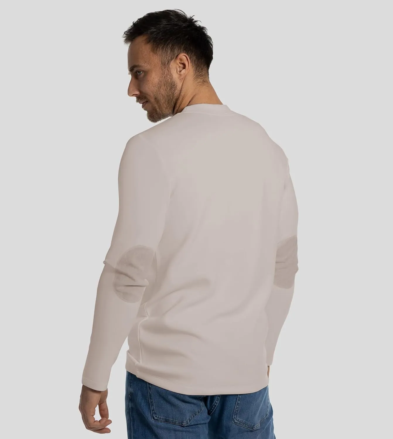 Fioboc Shirts for Men Modal Blend Elbow Patch Long Sleeve Tee Top T-Shirt S-4XL