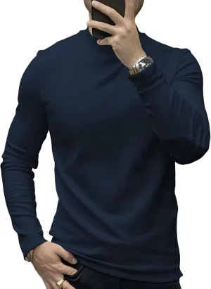 Fioboc Shirts for Men Modal Blend Elbow Patch Long Sleeve Tee Top T-Shirt S-4XL