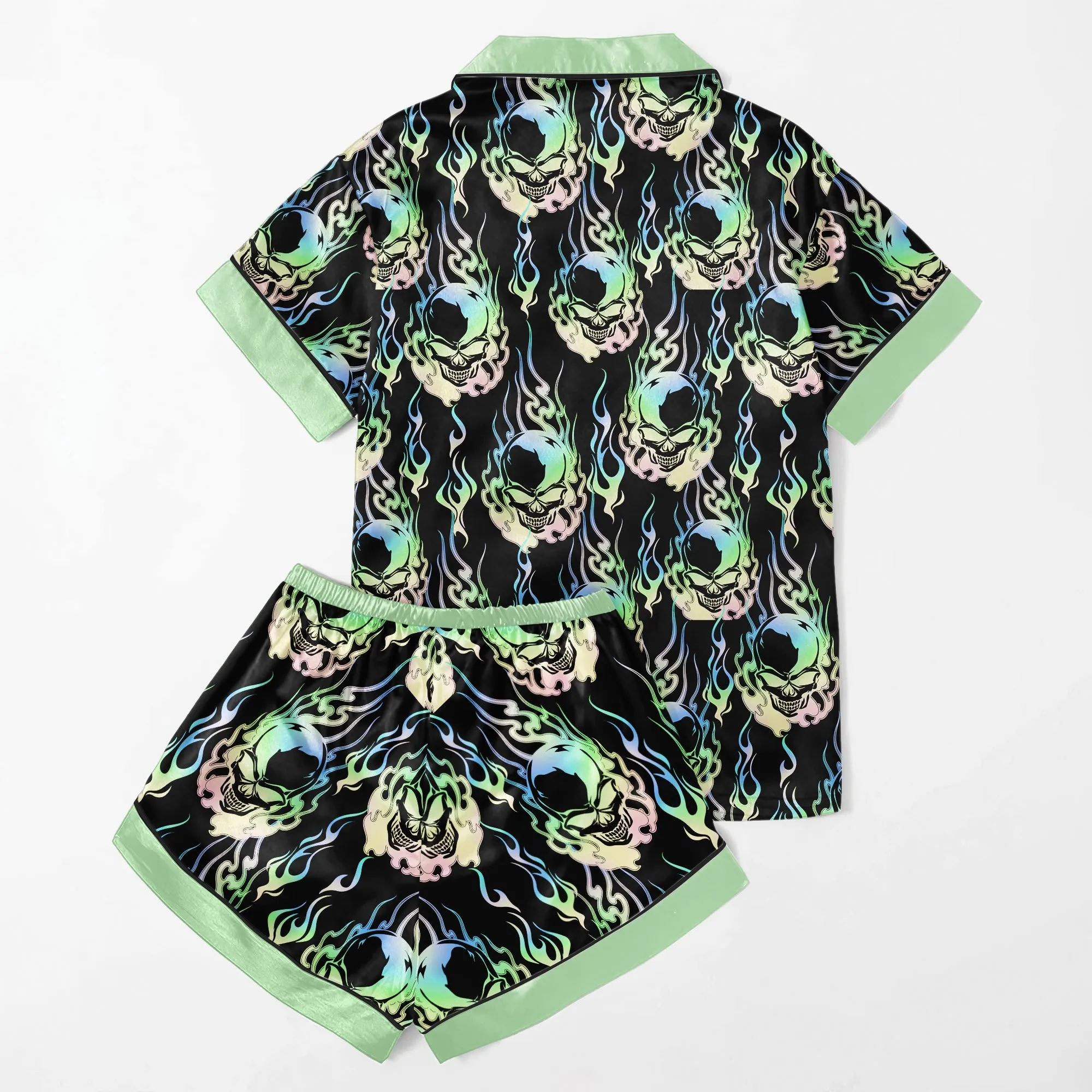 Fire 3D Skull Women's Pajama Sets Top Sleeve & Short Bottom
