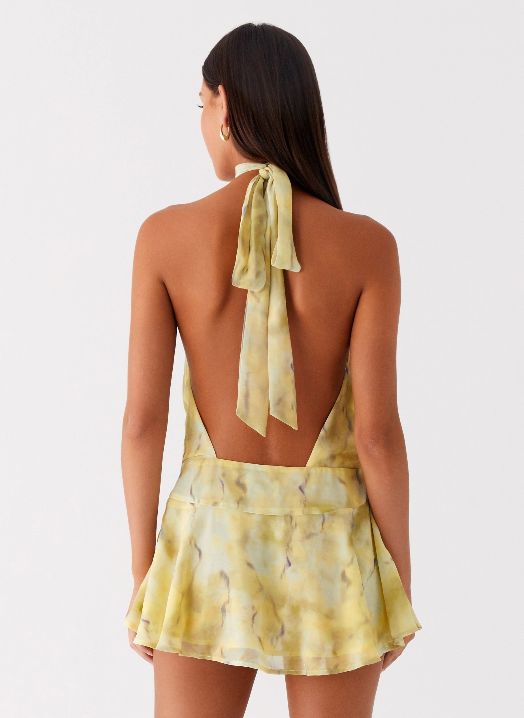 First Date Halter Mini Dress - Yellow Tie Dye Breathable fabric