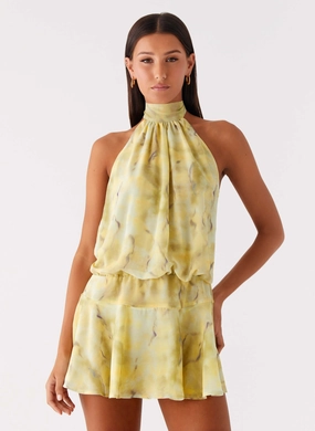 sophisticated appearance First Date Halter Mini Dress - Yellow Tie Dye