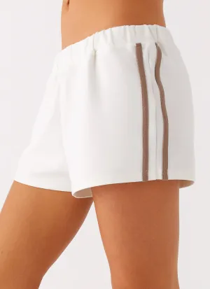 Chilly Day Layers Breathable mesh design Perrie Track Shorts - Off White