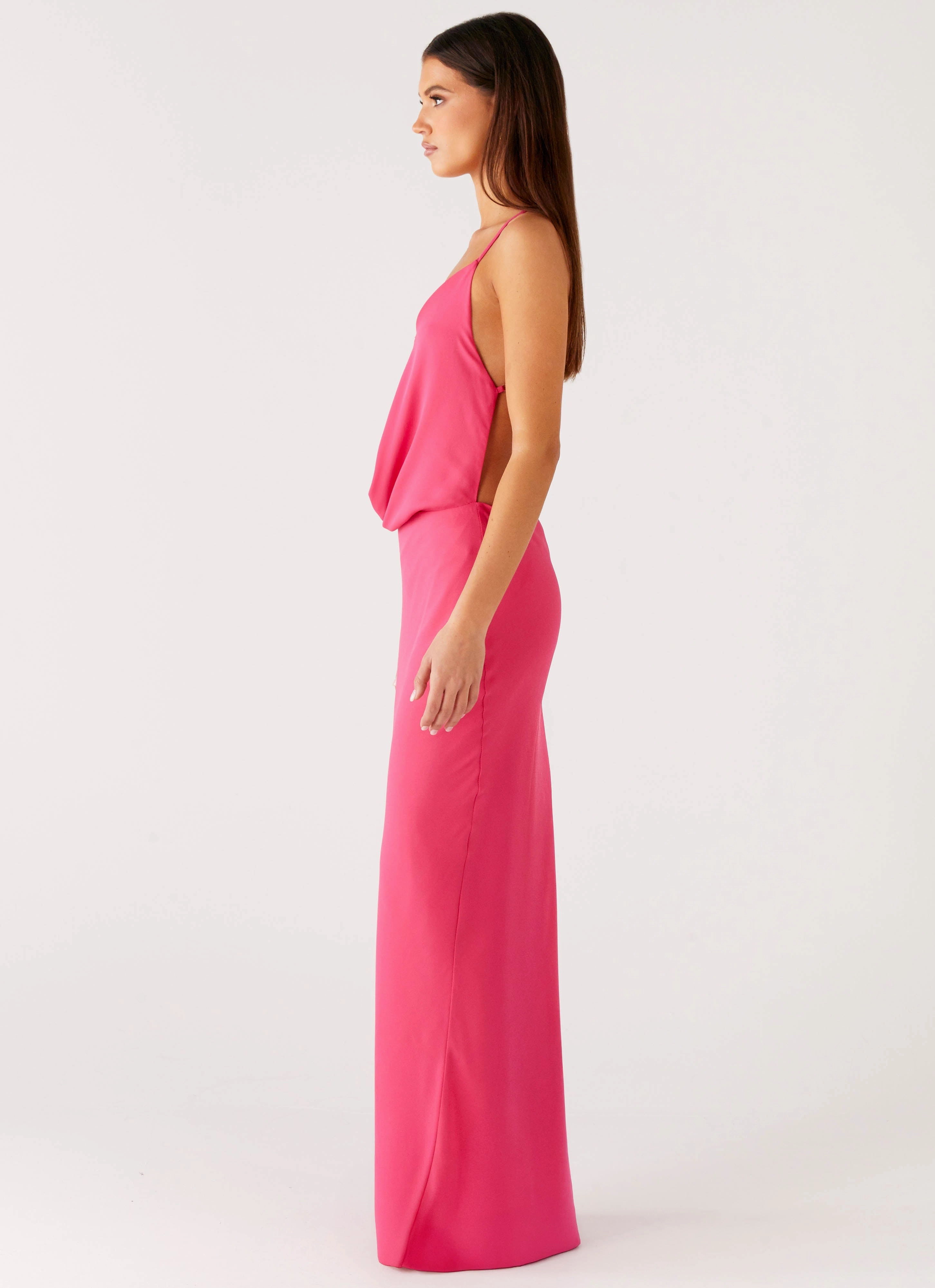 WrinkleResistantFinish Pure Heart Cowl Maxi Dress - Fuchsia