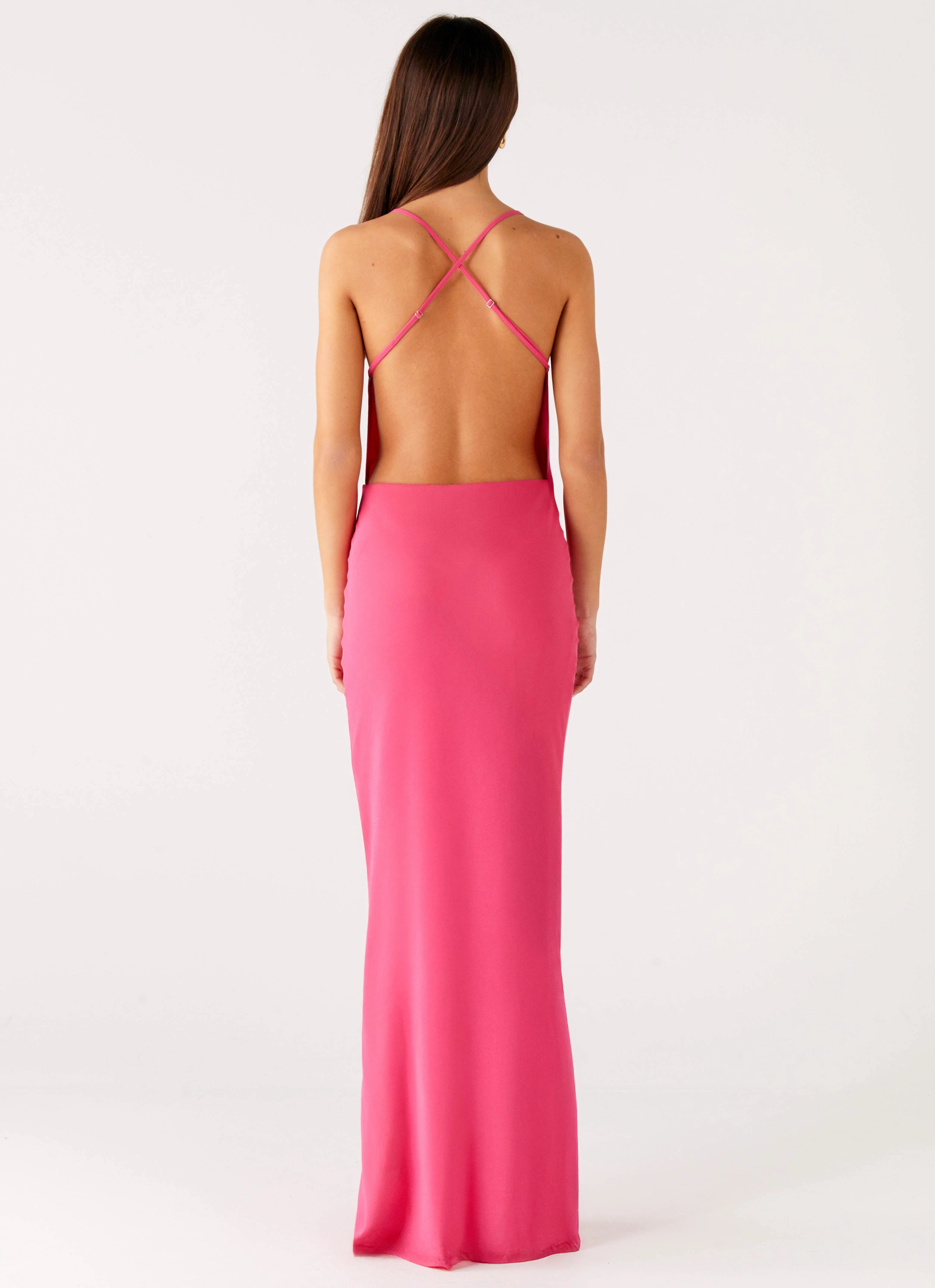 Pure Heart Cowl Maxi Dress - Fuchsia Back Glow