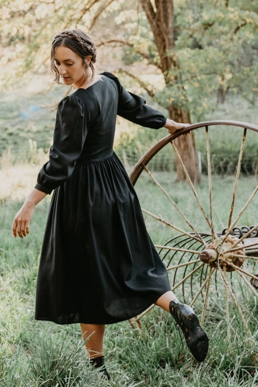 Prairie Dress in Black Linen Playful design piece Natural Tones