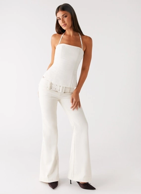 Simple Wear Office Friendly Zadie Low Rise Cord Jeans - Pearl