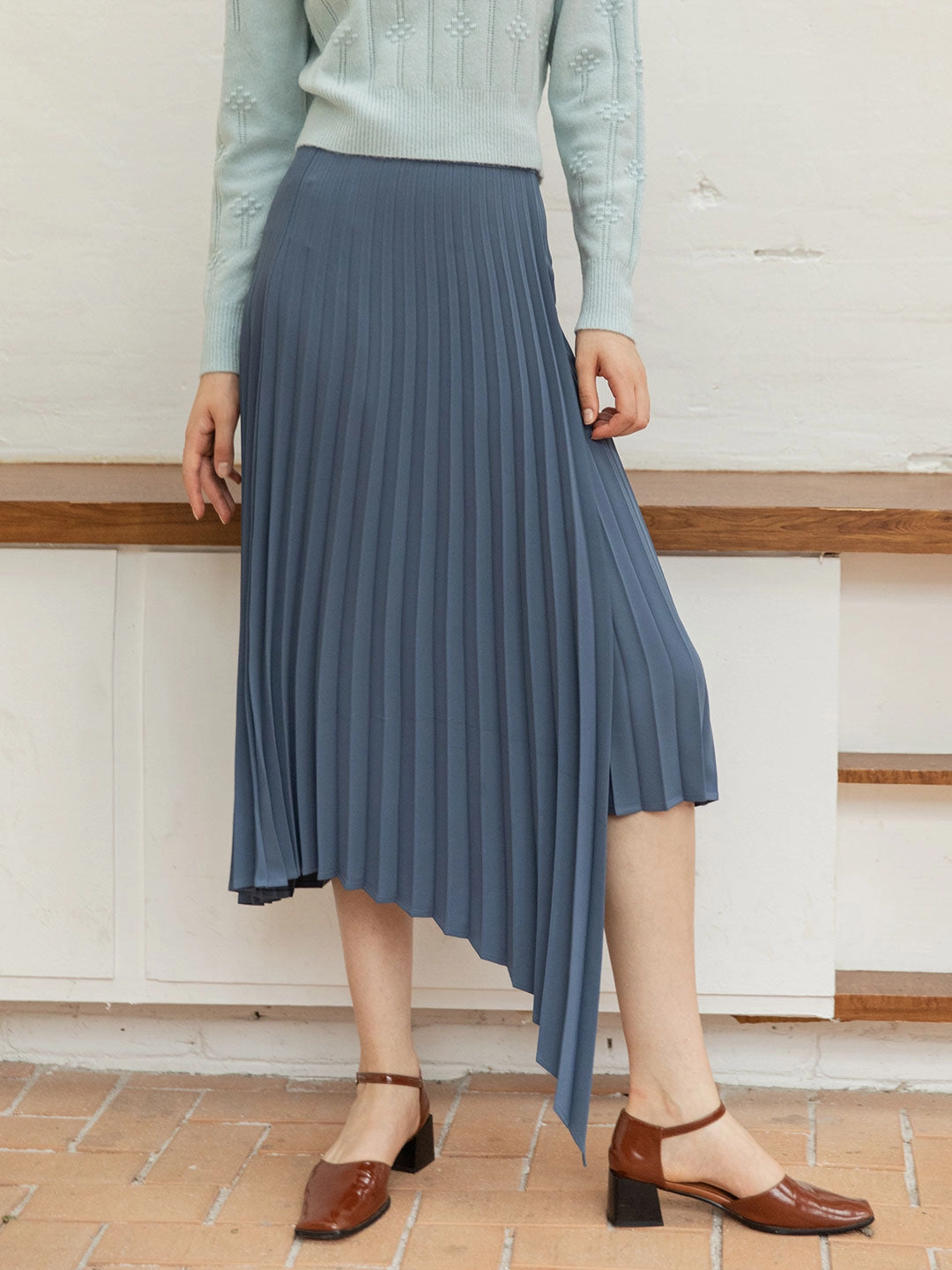 Nyla Chiffon Irregular Pleated Skirt smooth zipper Corduroy texture