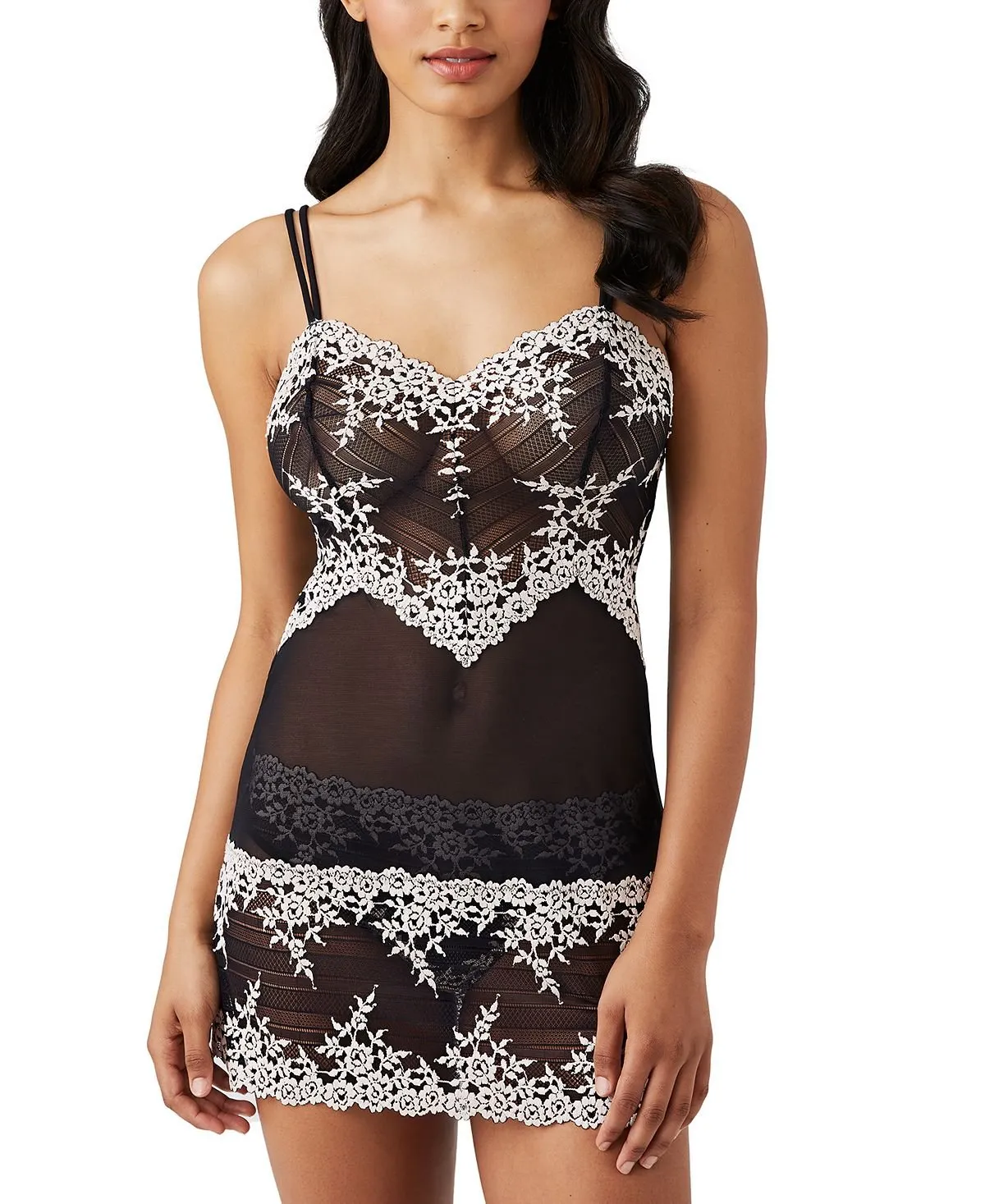 Fitted Lace Sheer Chemise Lingerie Nightgown 814191 Wacoal black