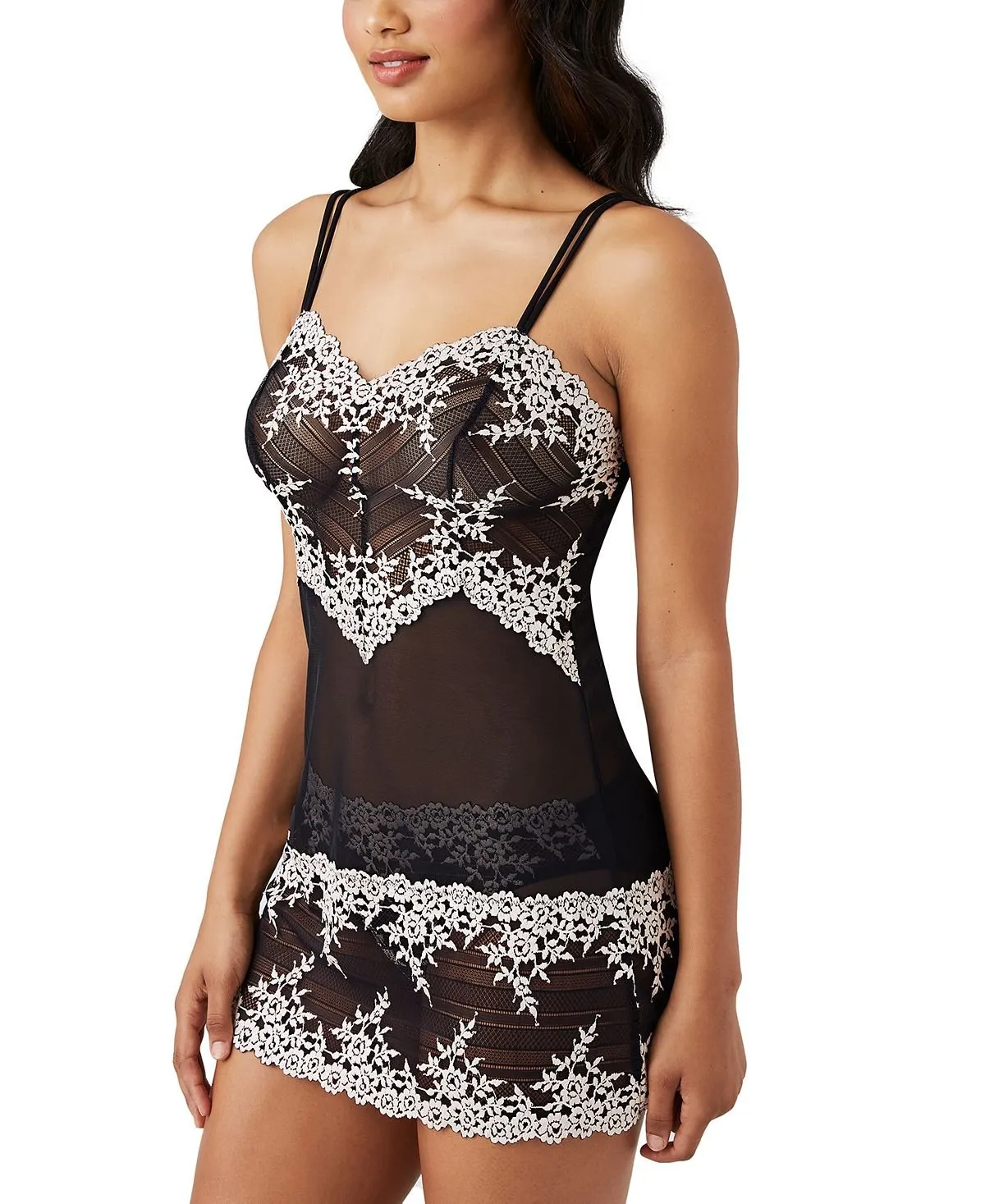 Fitted Lace Sheer Chemise Lingerie Nightgown 814191 Wacoal black