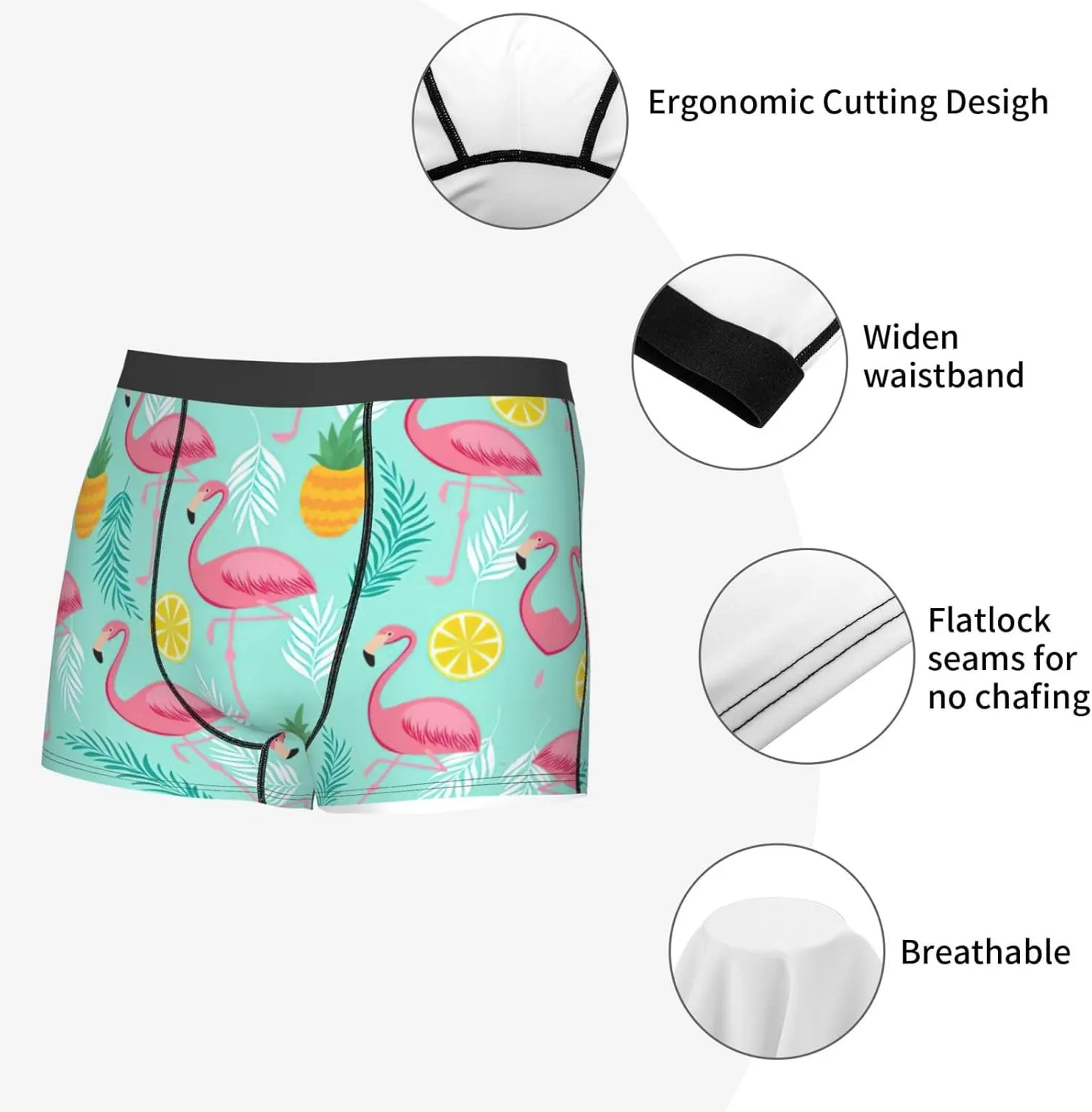 Flamingo Boxer Briefs, Moisture Wicking & Breathable,Underwear for Men