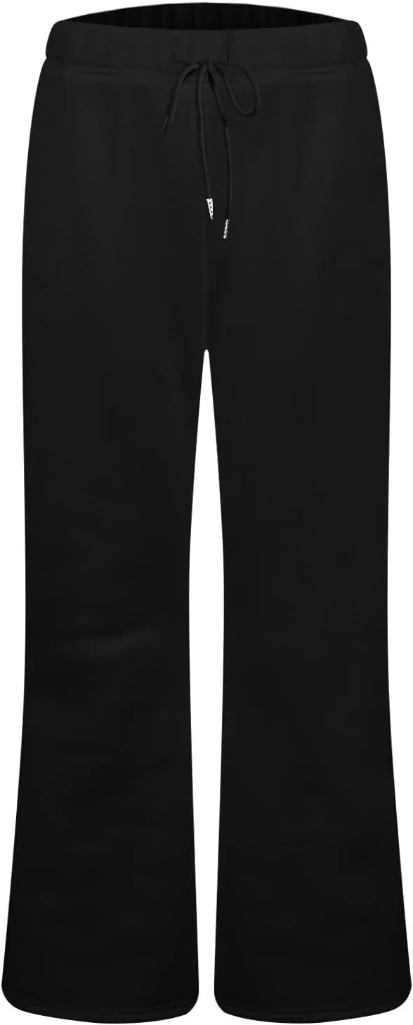 Flare Wide Leg Sweatpants Women Fleece Drawstring Low Rise Jogger Pants Cute Bell Bottom Sweat Pants with Pockets