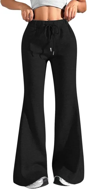 Flare Wide Leg Sweatpants Women Fleece Drawstring Low Rise Jogger Pants Cute Bell Bottom Sweat Pants with Pockets