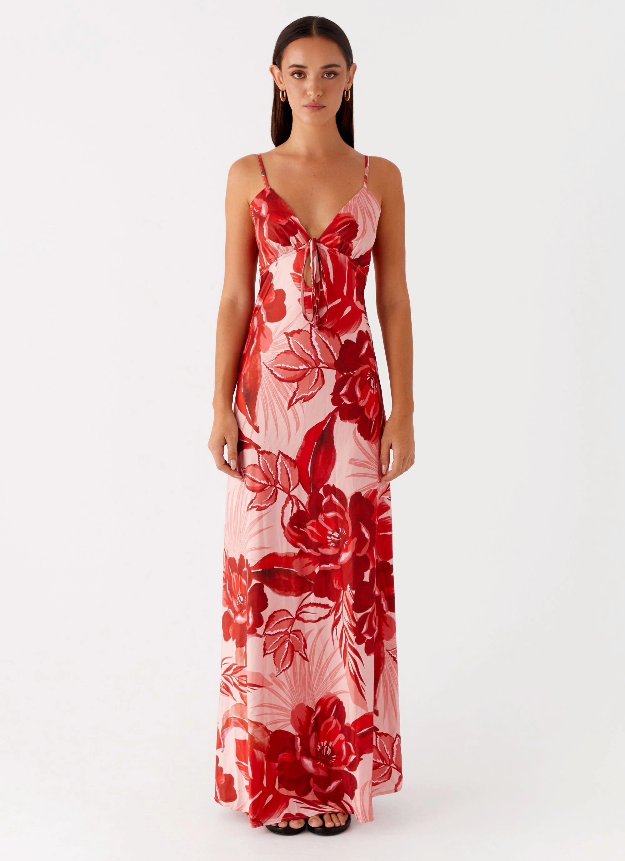 Flora Satin Maxi Dress - Sicily Sunsets Print Photo Glow Quick Outfit