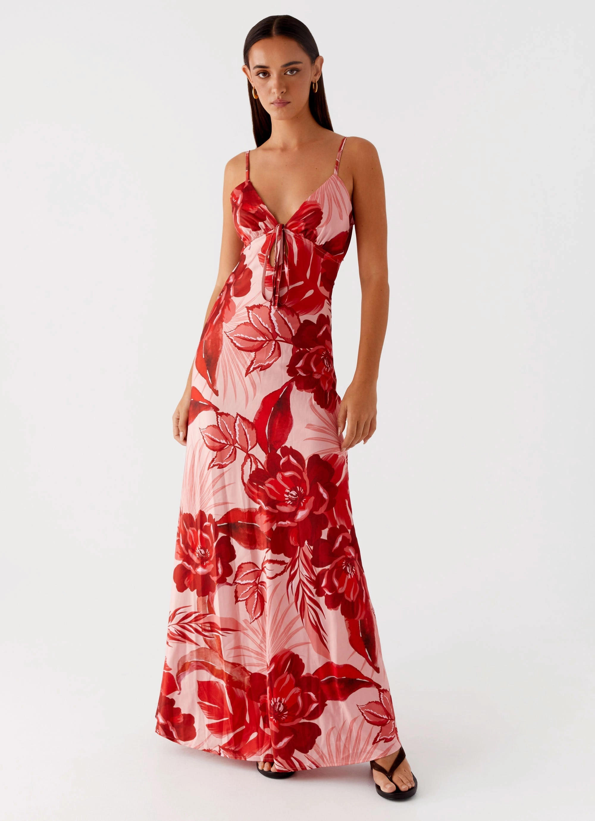 Smooth Tone Flora Satin Maxi Dress - Sicily Sunsets Print