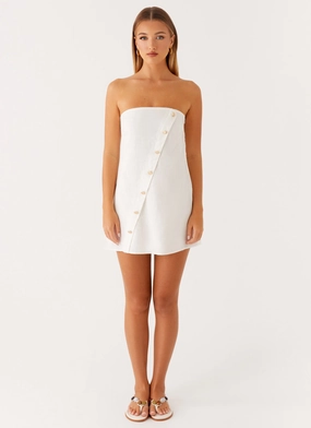 Pretty Glow Sophisticated Waistband Fit Hazel Mini Dress - White
