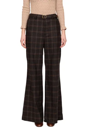 Monroe Wool Plaid Belted High Waisted Pant Comfort Wear Casual Wear