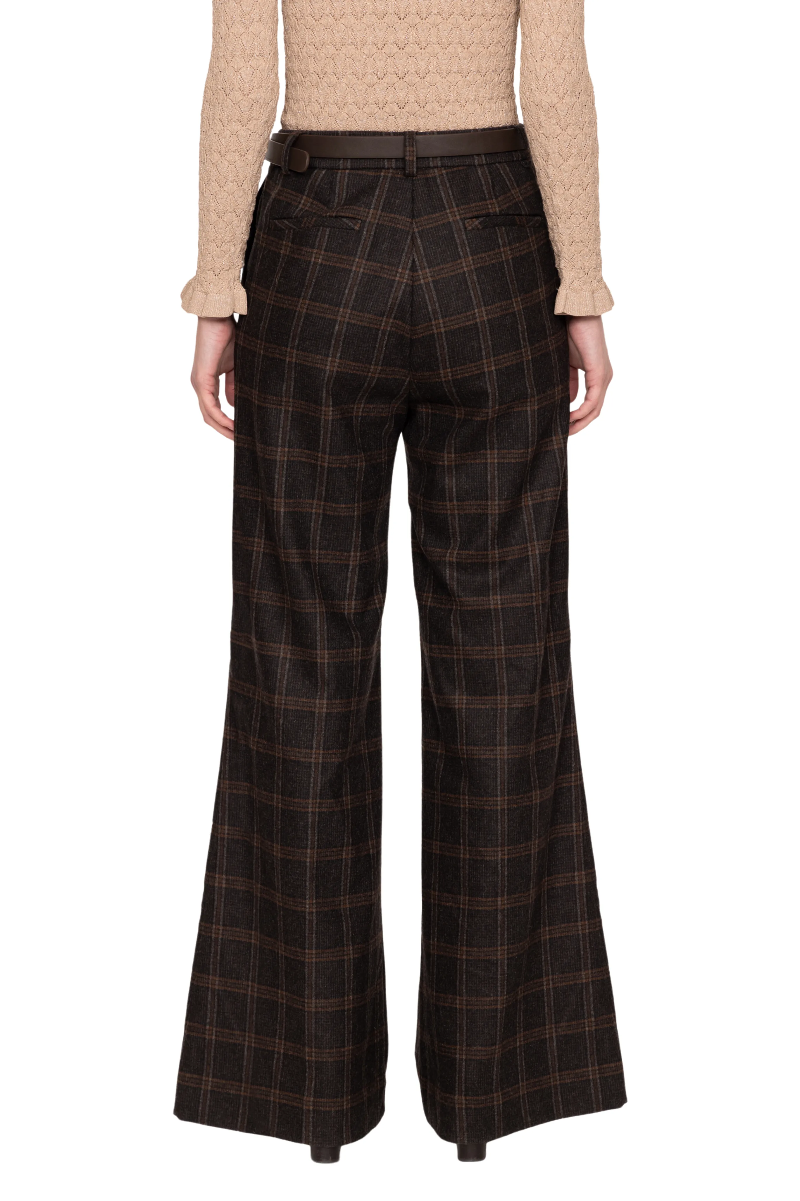 Monroe Wool Plaid Belted High Waisted Pant Stretch Comfort Reinforced Stress Points