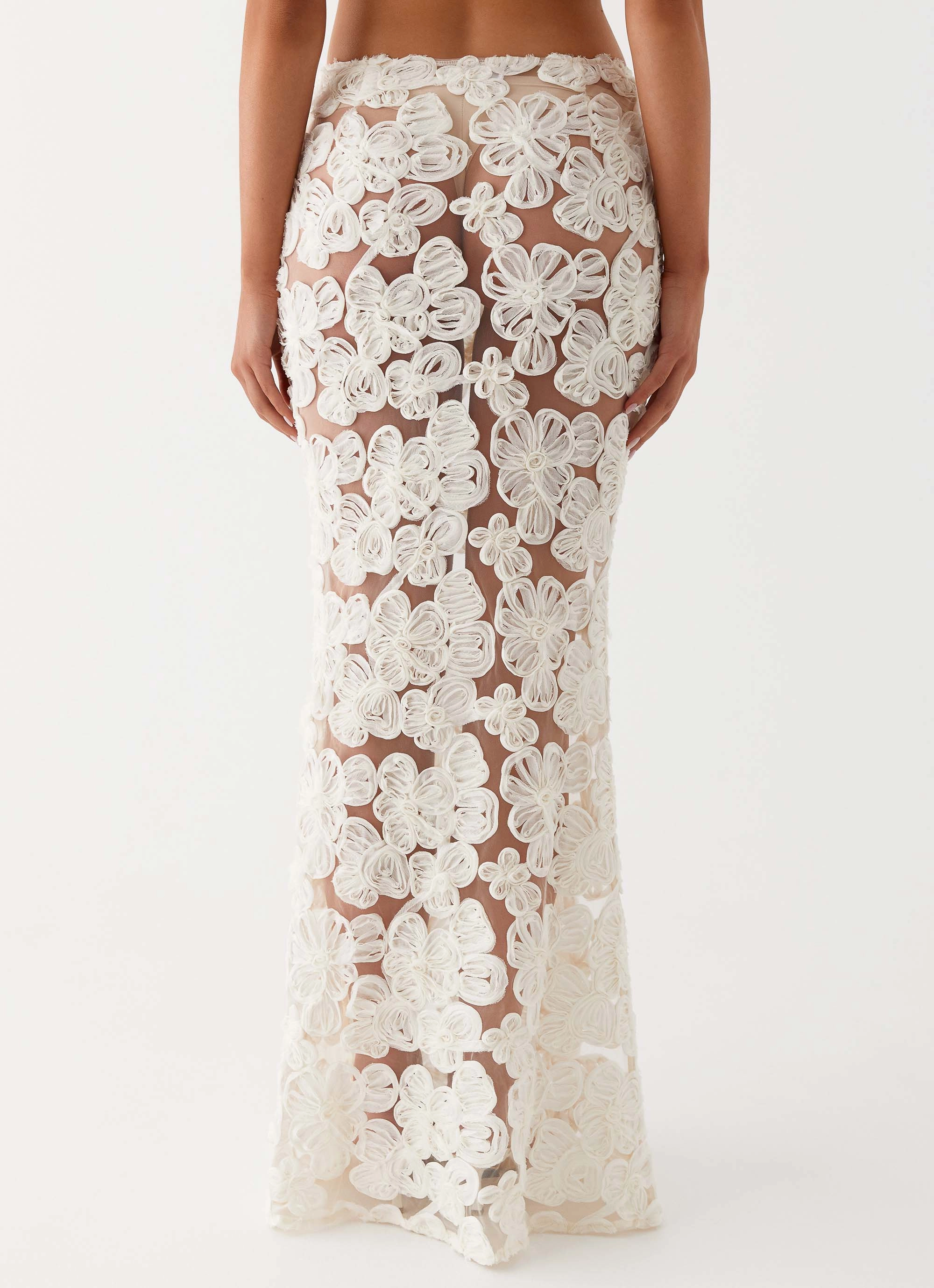 Fiorella Floret Maxi Skirt - Ivory Structured silhouette High Shine