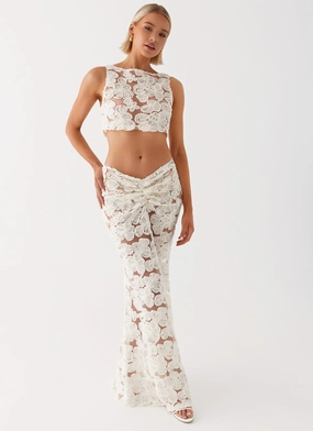 Laser cut Vibrant Flow Fiorella Floret Maxi Skirt - Ivory