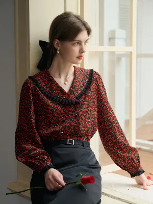 Hypoallergenic Inner Layer Odor Control Technology ??Final Sale??Indy Notched Lapel Contrasting Floral Blouse