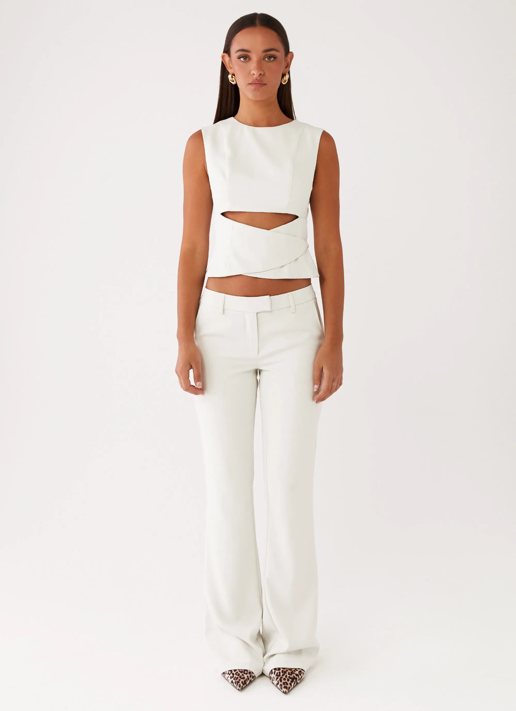 Reflective Trim Cyra Low Rise Slim Fit Pants - Ivory