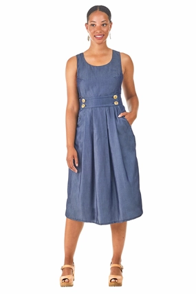 Knot-Detail Chic Everyday Wear Brigid Jumper in Indigo Tencel