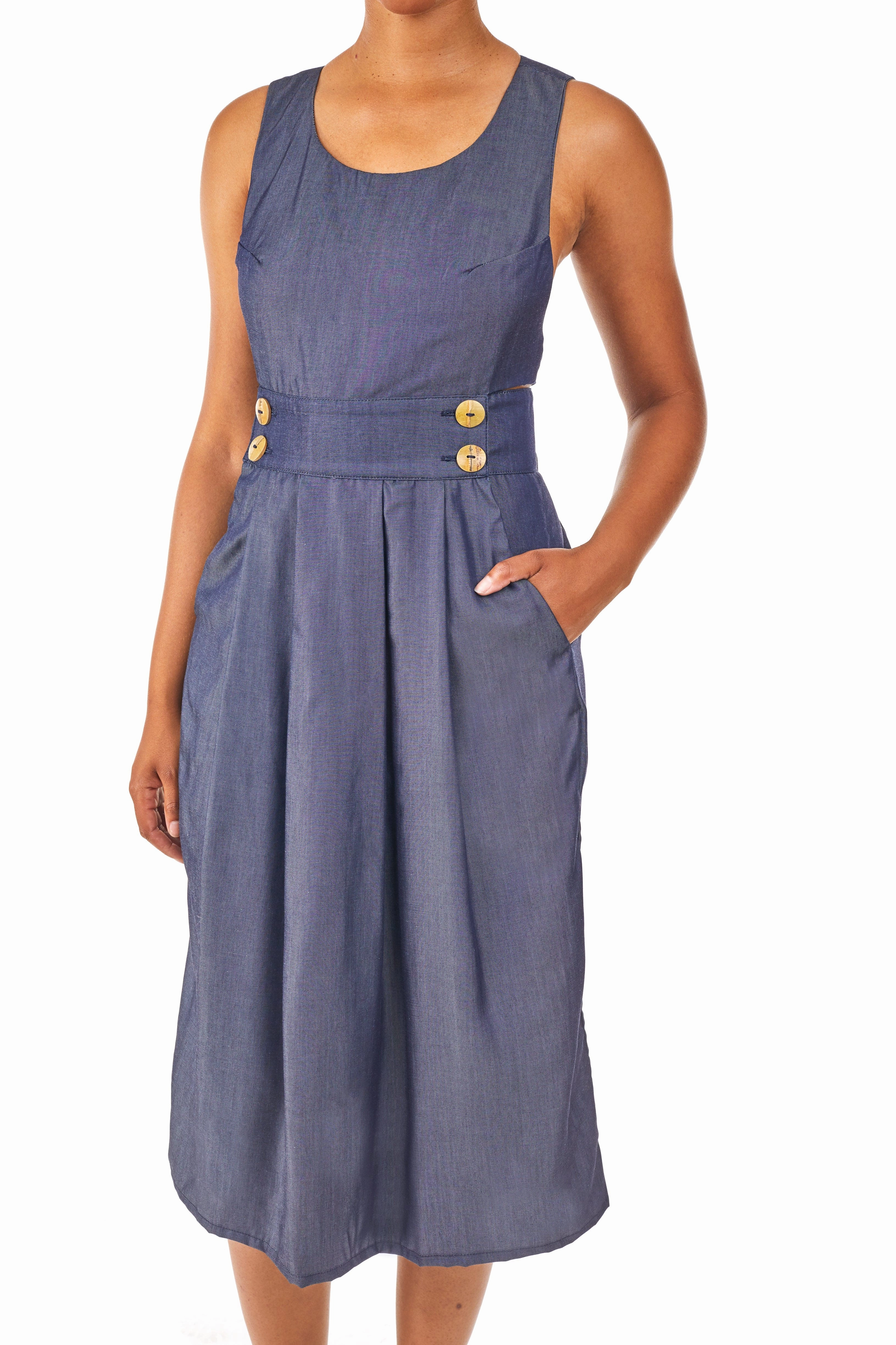 Fall Comfort Classic A-line design Brigid Jumper in Indigo Tencel