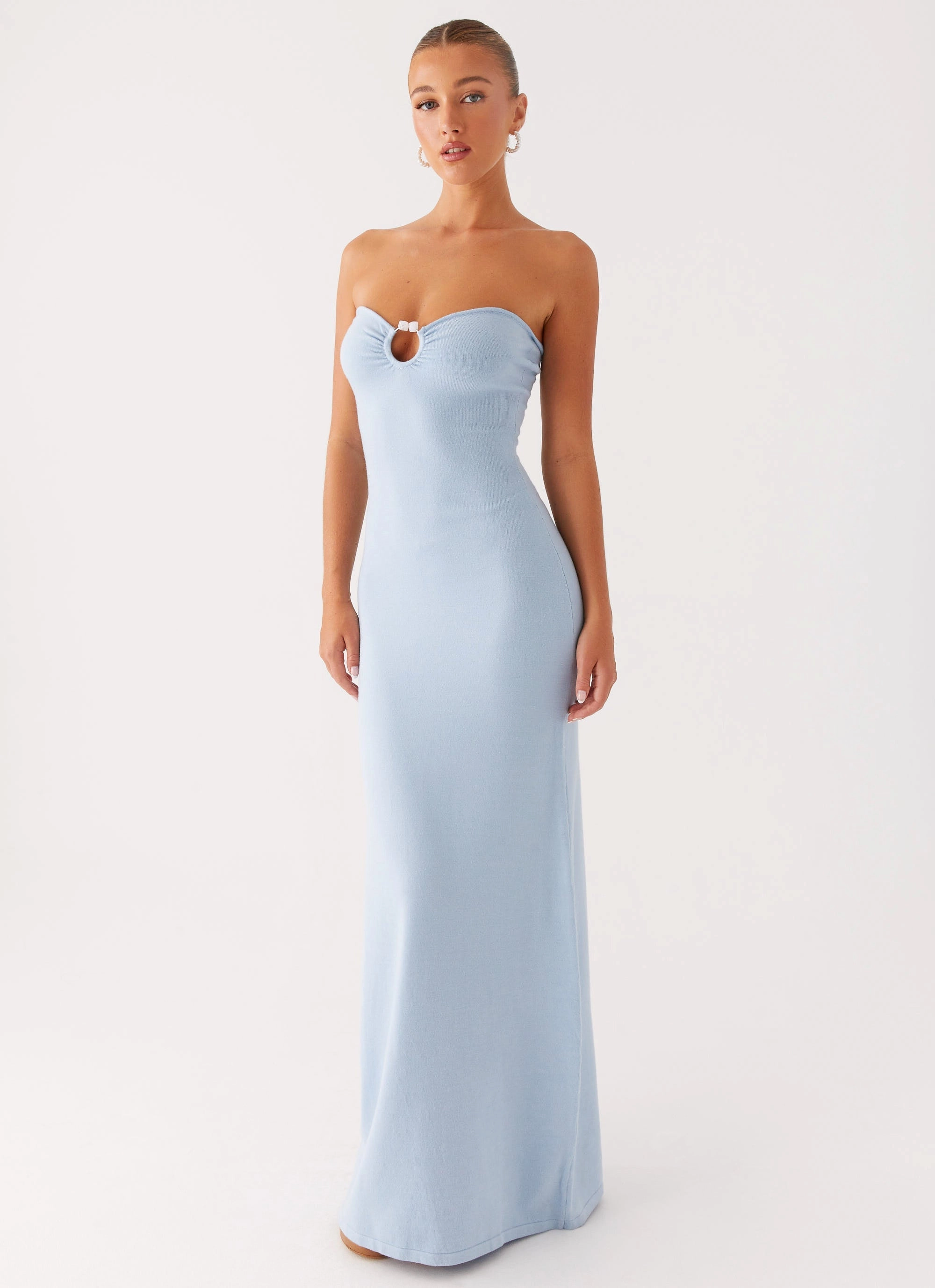Mesh-Detail Samson Knit Maxi Dress - Blue