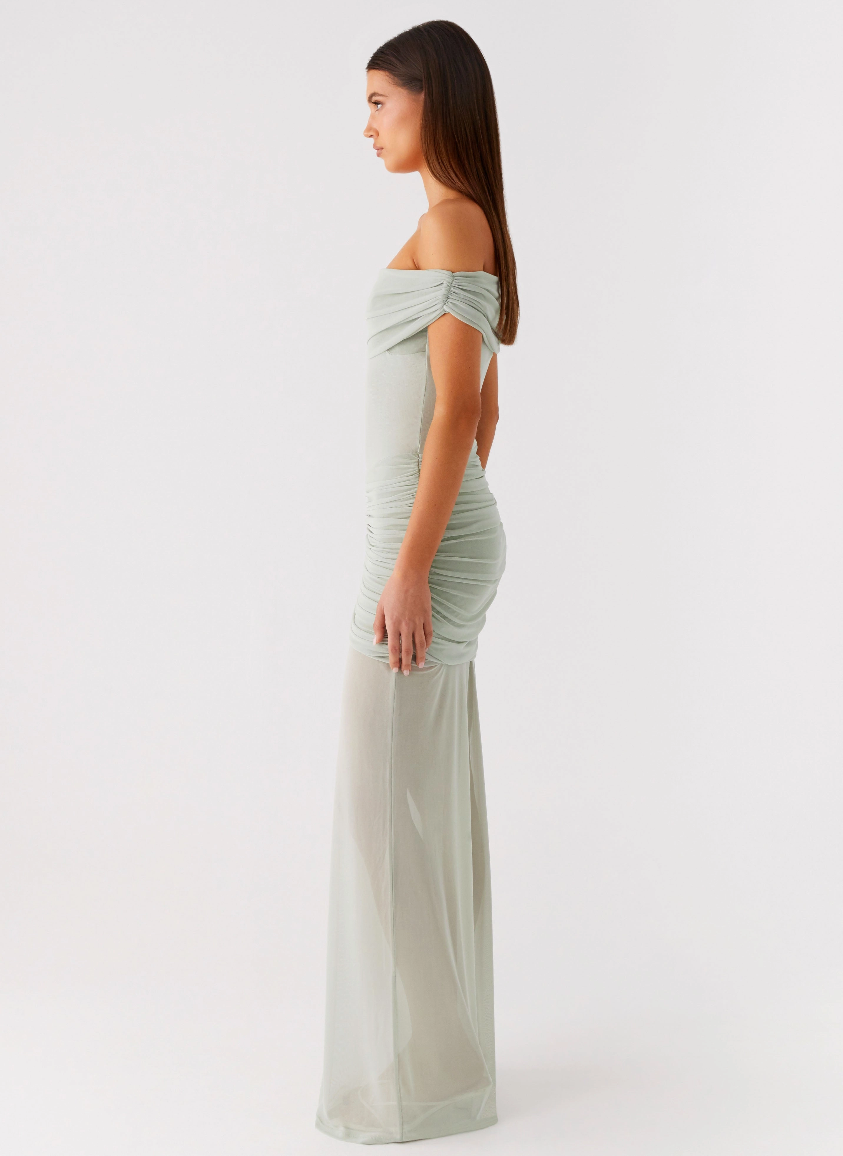 Basic Cool Eyllin Off Shoulder Maxi Dress - Sage