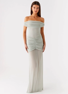 Match Quick Eyllin Off Shoulder Maxi Dress - Sage