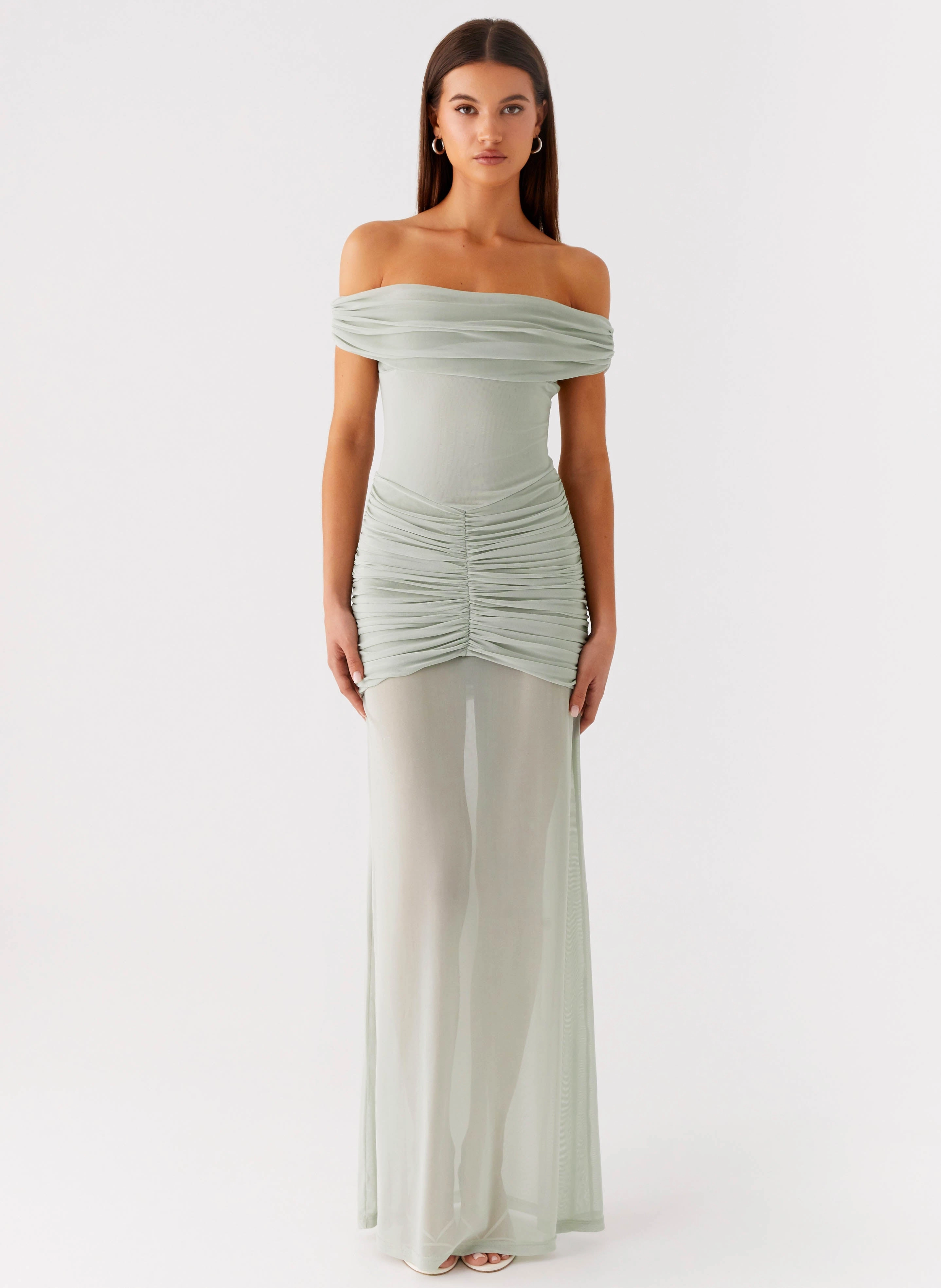 All-Day Fit Texture Softness Eyllin Off Shoulder Maxi Dress - Sage