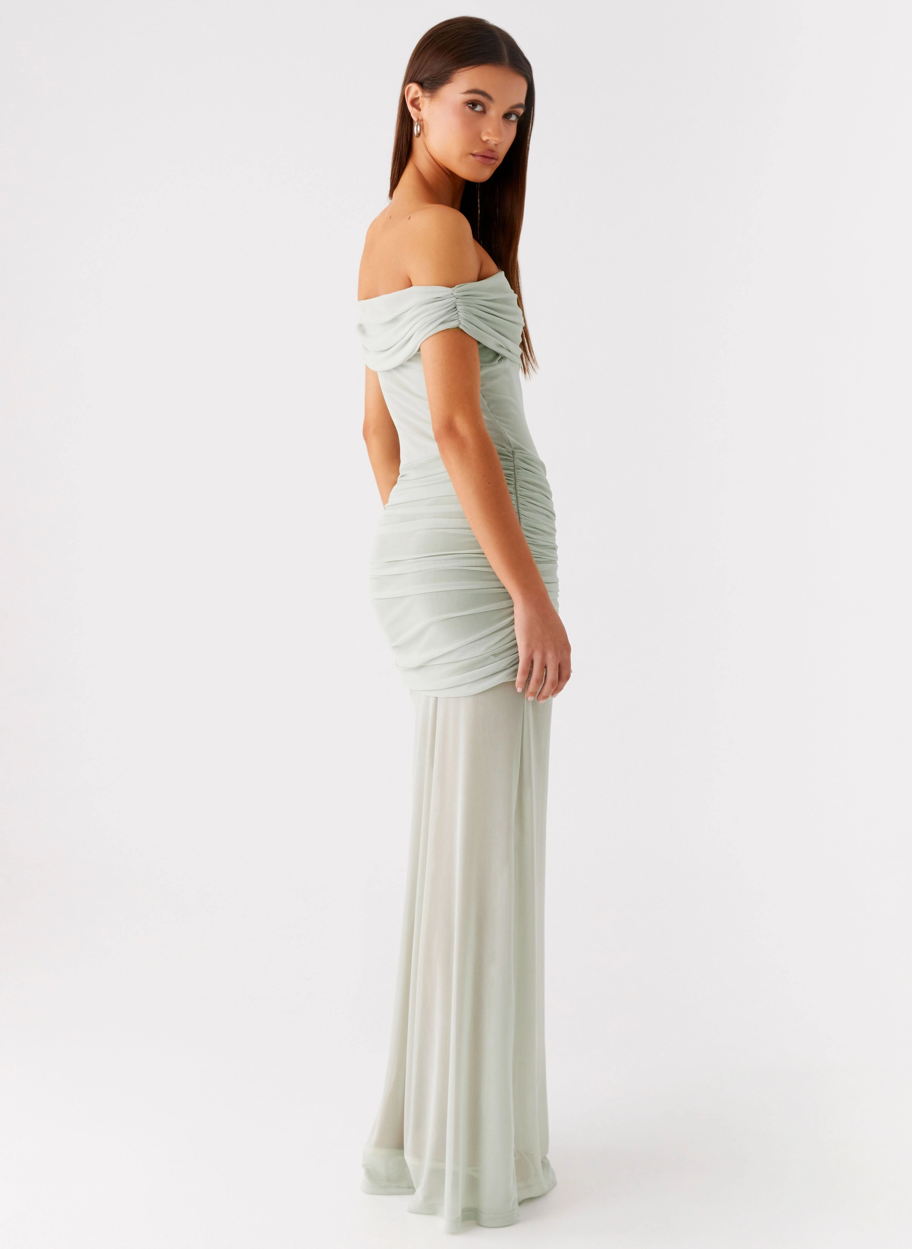 Neutral Mood Versatile-Style Eyllin Off Shoulder Maxi Dress - Sage