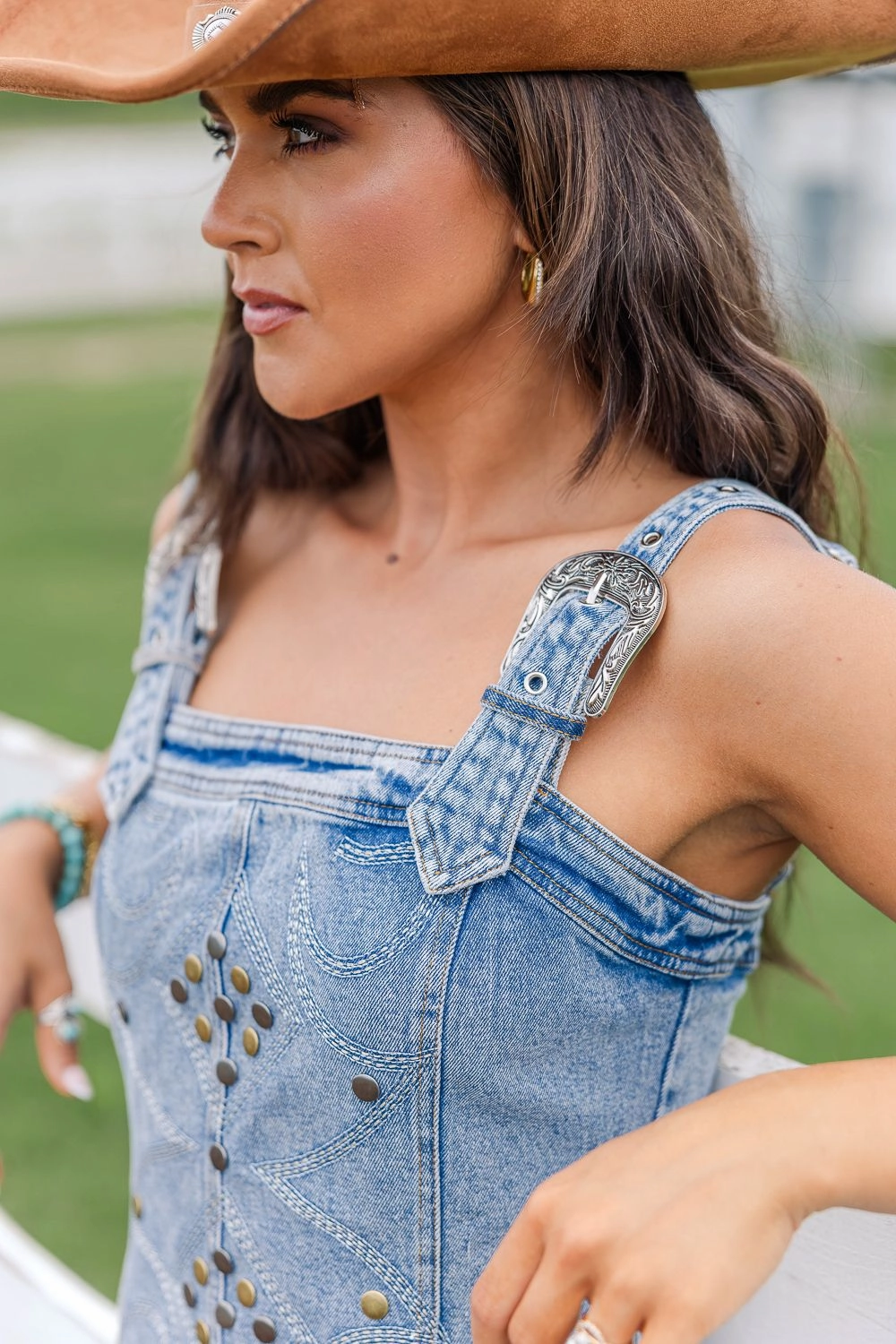 Light Drape Minimal Harmony Stampede Buckle Dress-Denim