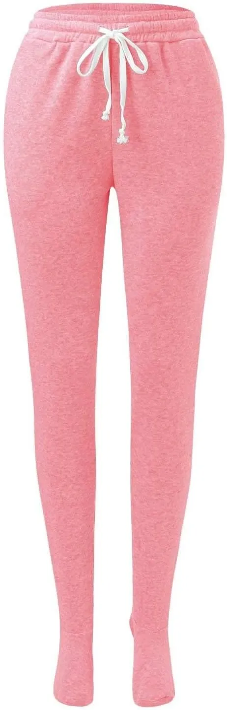 Fleece Footed Pajamas Pants for Women Soft Drawstring Jogger Sweatpants with Feet Winter Warm Comfy Lounge Pants