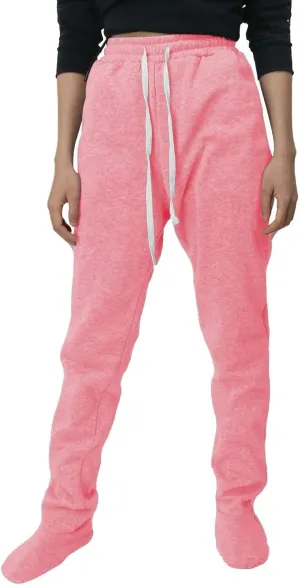 Fleece Footed Pajamas Pants for Women Soft Drawstring Jogger Sweatpants with Feet Winter Warm Comfy Lounge Pants