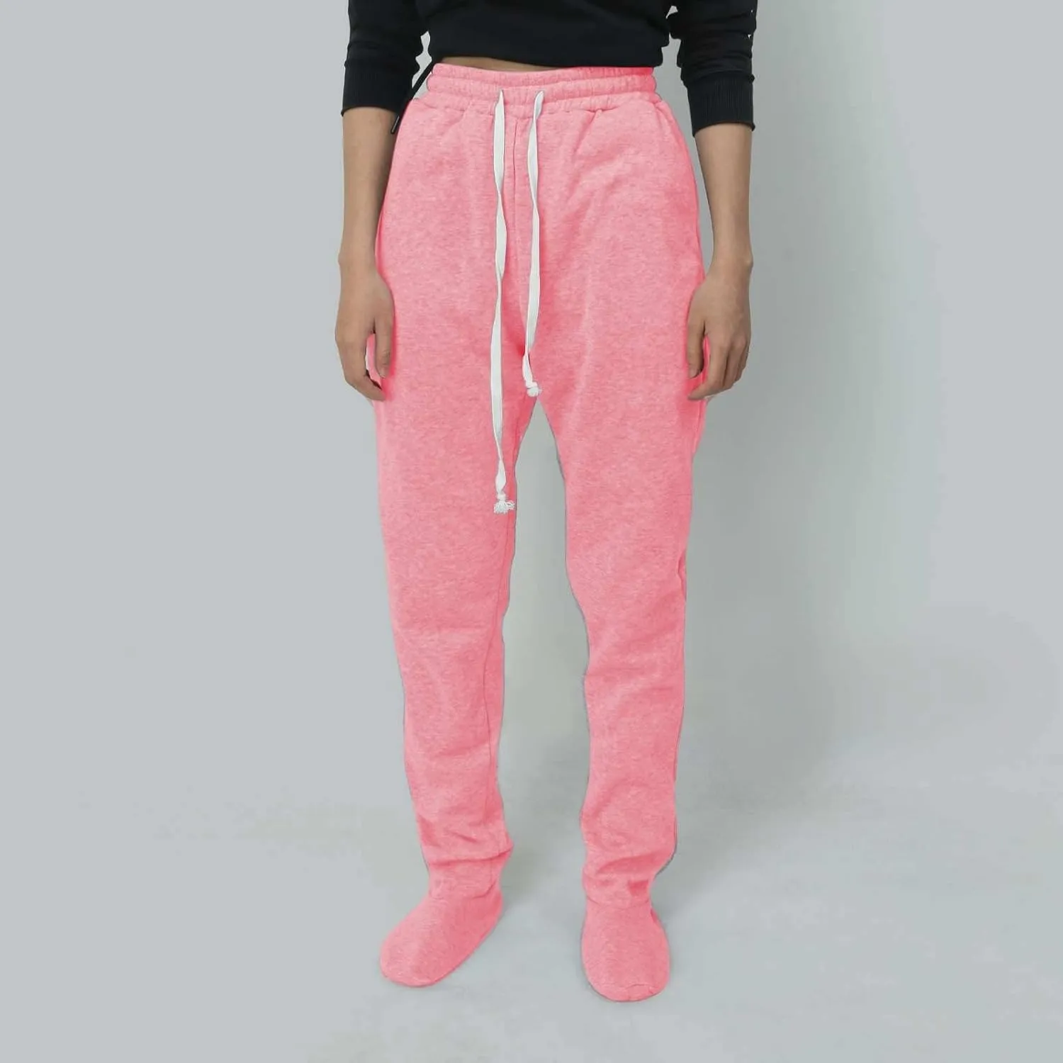 Fleece Footed Pajamas Pants for Women Soft Drawstring Jogger Sweatpants with Feet Winter Warm Comfy Lounge Pants