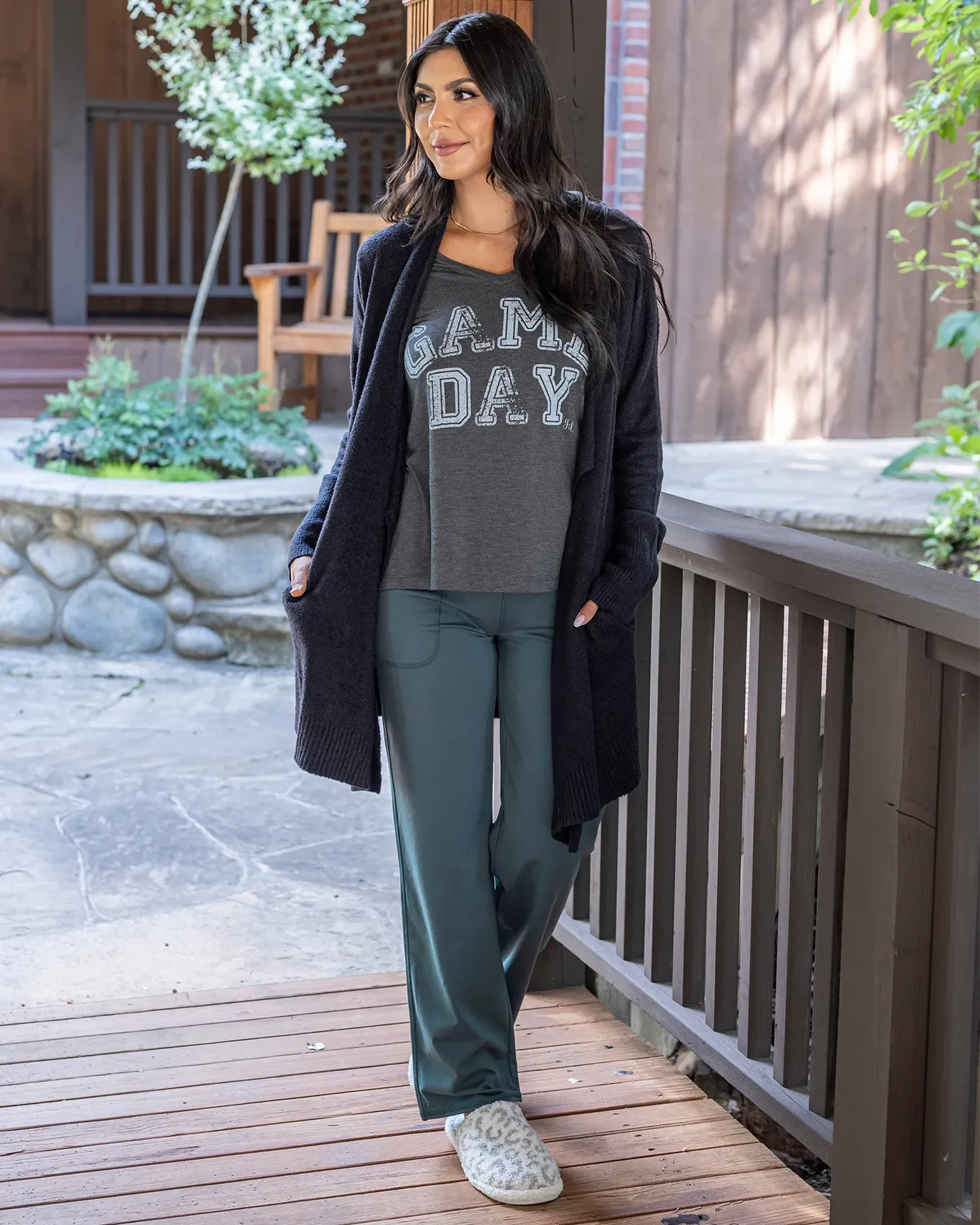 Fleece Lined Straight Leg Spruce Green Lounge Pants
