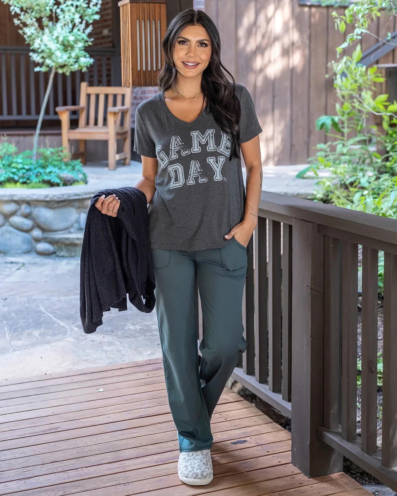 Fleece Lined Straight Leg Spruce Green Lounge Pants