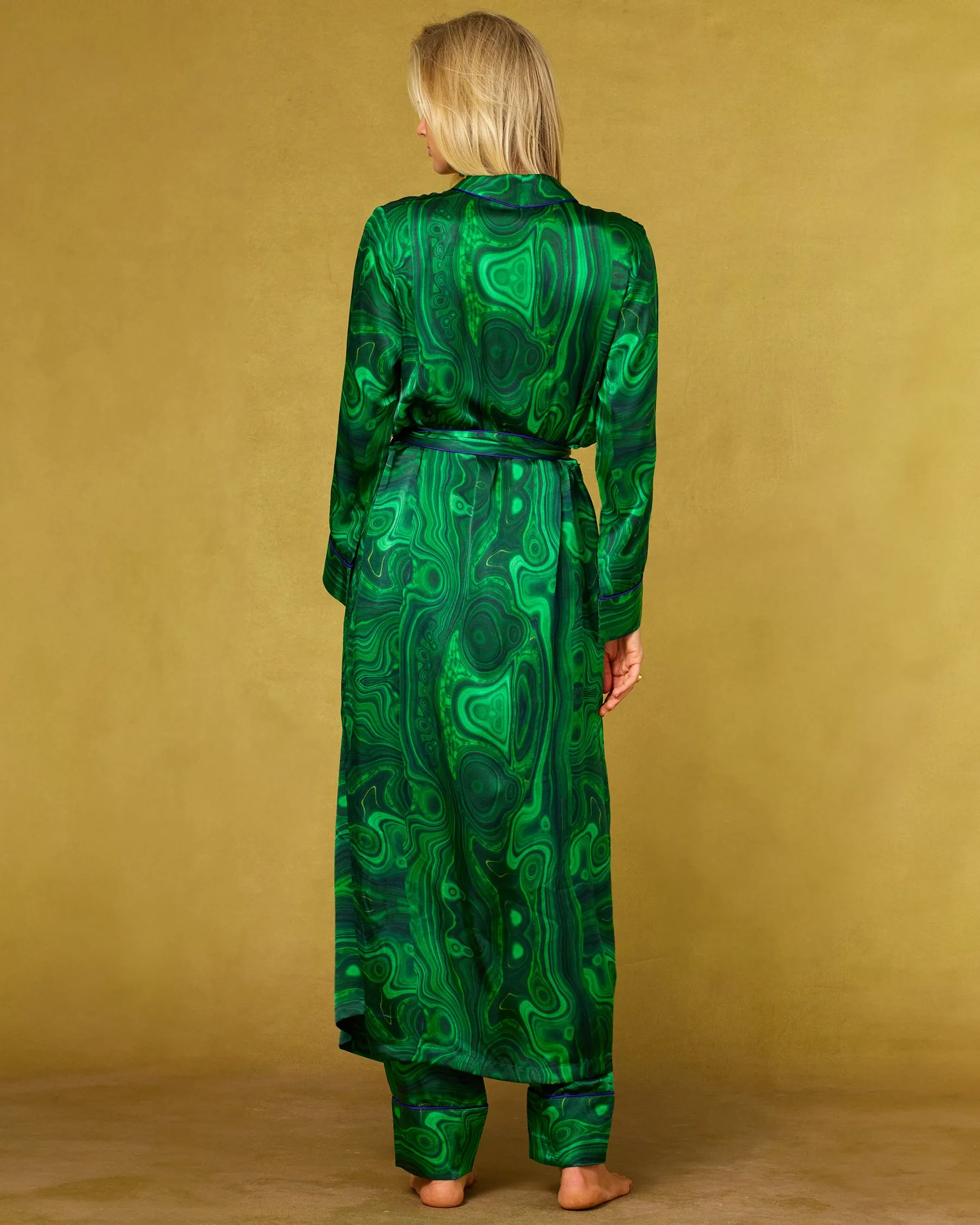 Fleur Washable Silk Robe in Precious Malachite