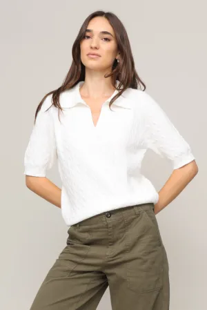 Ivy Short Sleeve Cable Sweater Tagless Neckline